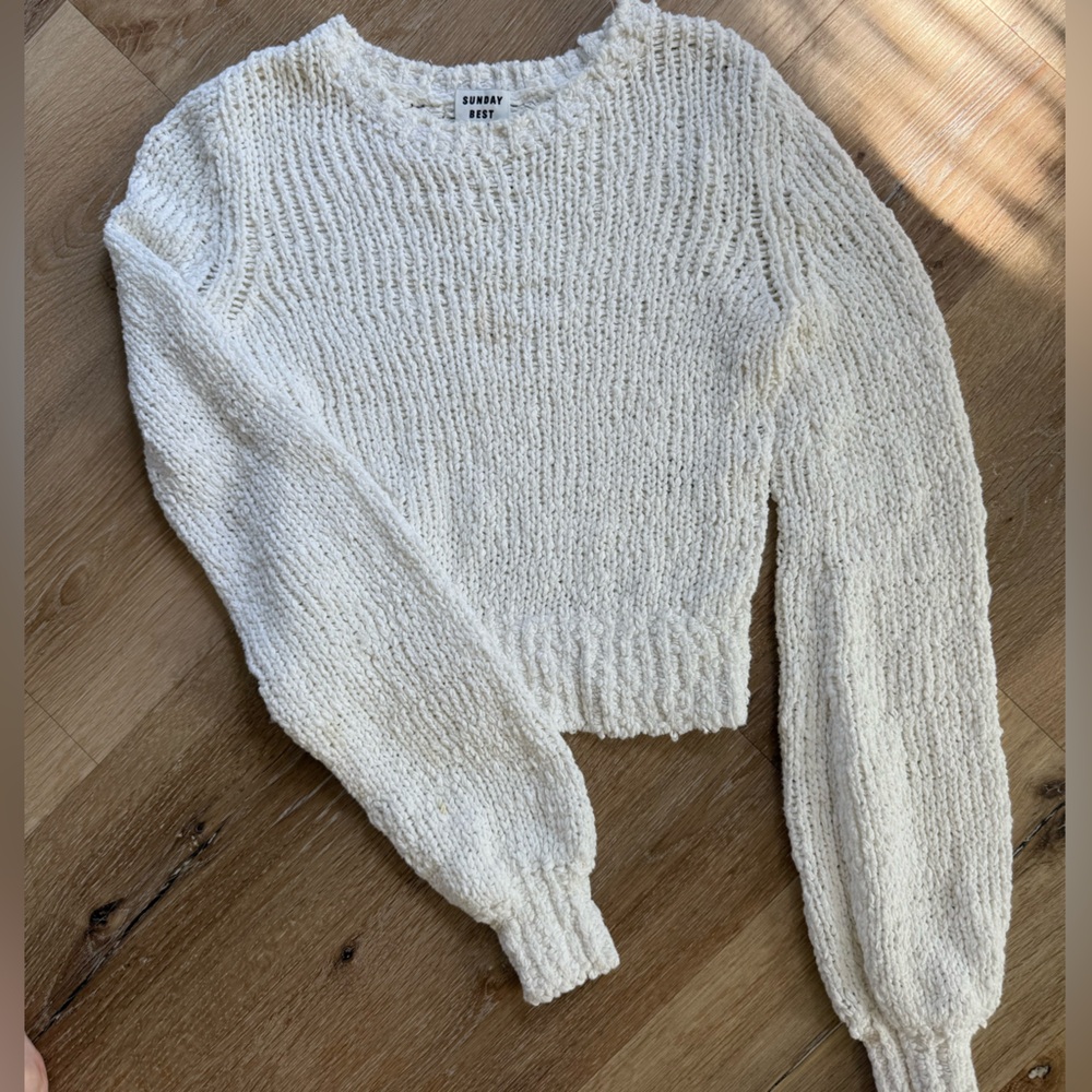 Aritzia Cream Textured Crewneck Sweater